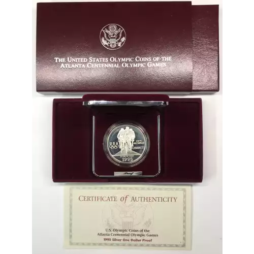 1995-P Olympic Cycling Proof Silver Dollar w US Mint OGP - Box & COA