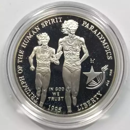 1995-P Paralympics Blind Runner Proof Silver Dollar w US Mint OGP - Box & COA