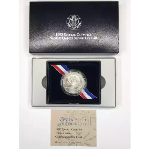 1995-W Special Olympics World Games Uncirculated Silver Dollar US Mint Box & COA