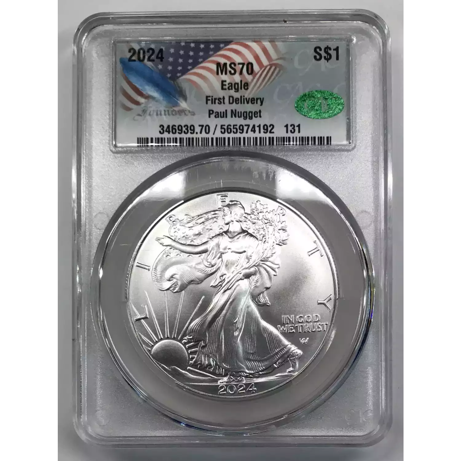 2024 Silver Eagle CACG MS 70 Paul Nugget Signature First Delivery