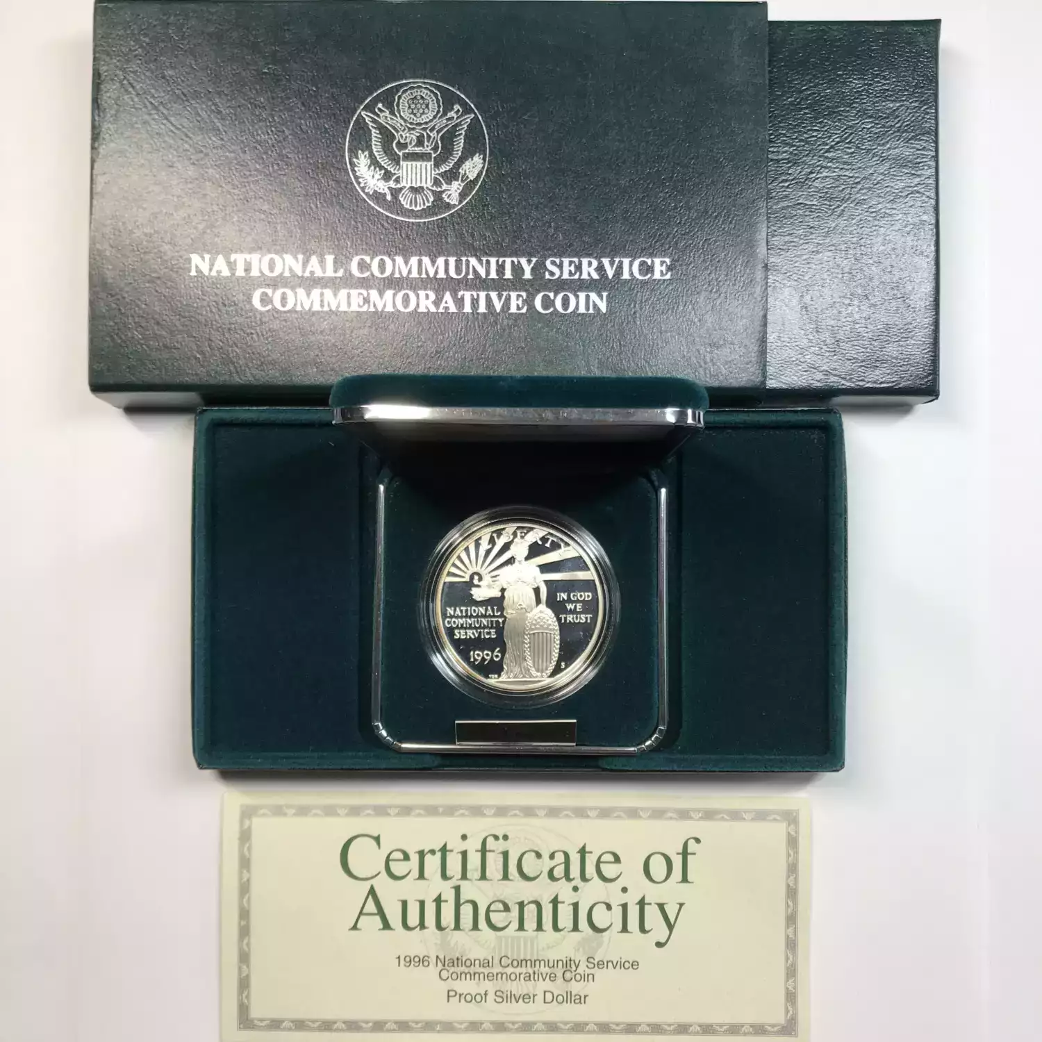 1996-S National Community Service Proof Silver Dollar w US Mint OGP - Box & COA
