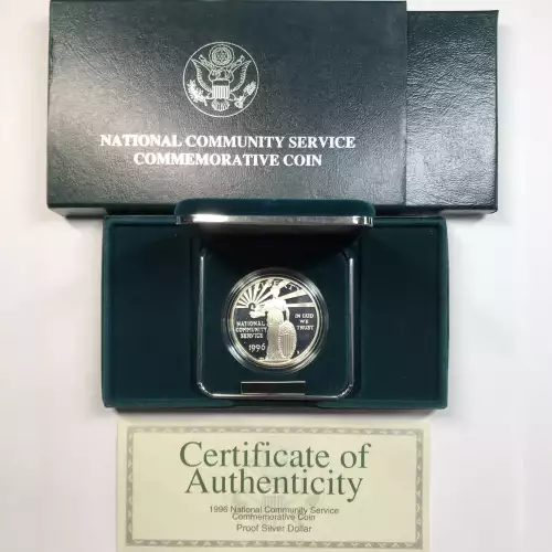1996-S National Community Service Proof Silver Dollar w US Mint OGP - Box & COA