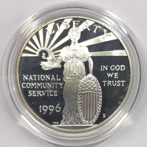 1996-S National Community Service Proof Silver Dollar w US Mint OGP - Box & COA