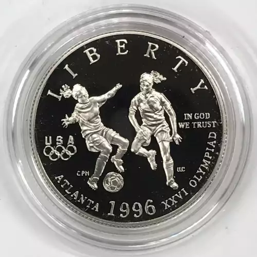 1996-S Olympic Soccer Proof Clad Half Dollar w US Mint OGP - Box & COA