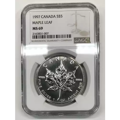1997 Canada 1 oz Silver Maple Leaf $5 Coin NGC MS-69 - Old