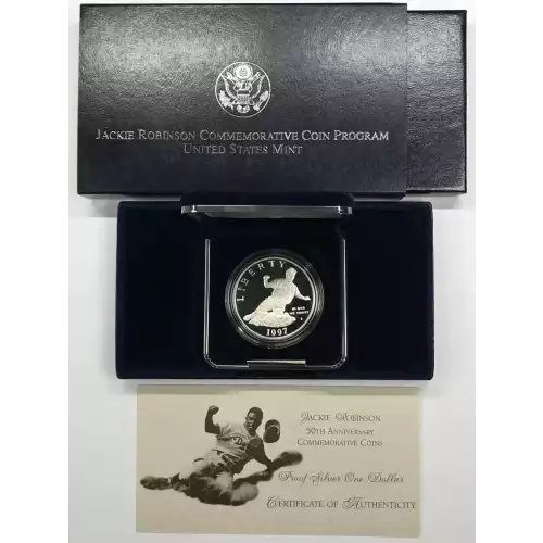 1997-S Jackie Robinson Proof Silver Dollar w US Mint OGP - Box & COA