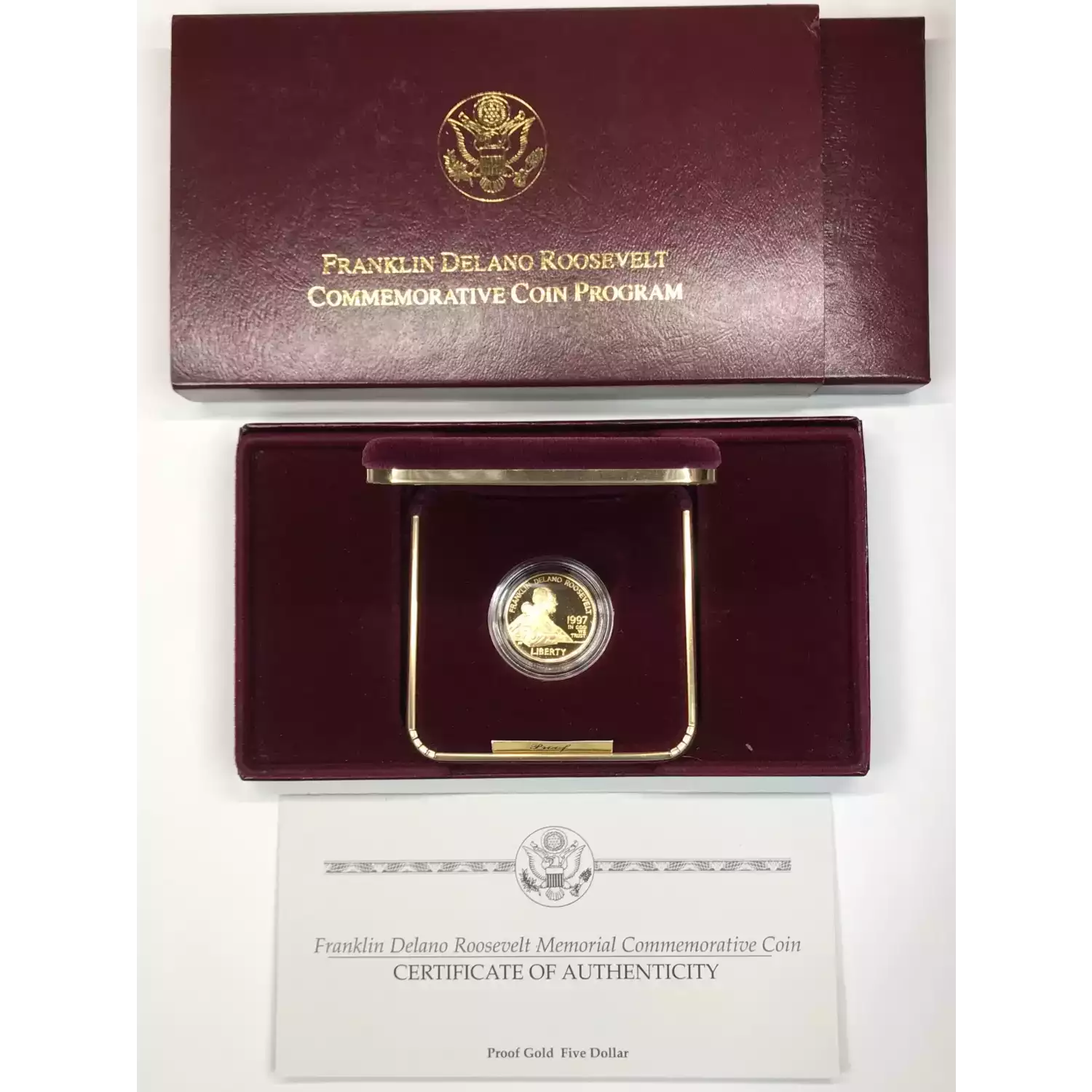 1997-W Franklin Delano Roosevelt (FDR) Proof Gold $5 Coin US Mint OGP Box & COA