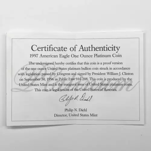 1997-W Proof 1 oz $100 Platinum Eagle w US Mint OGP - Box & COA (2)
