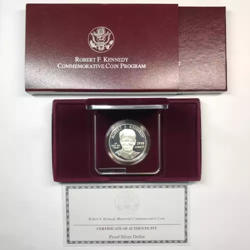 1998-S Robert F. Kennedy Proof Silver Dollar w US Mint OGP - Box & COA
