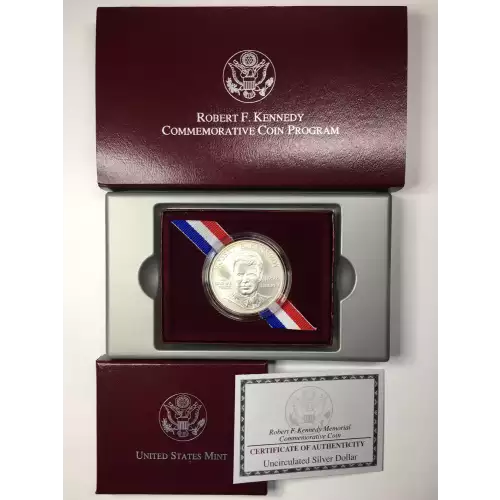 1998-S Robert F. Kennedy Uncirculated Silver Dollar w US Mint OGP - Box & COA