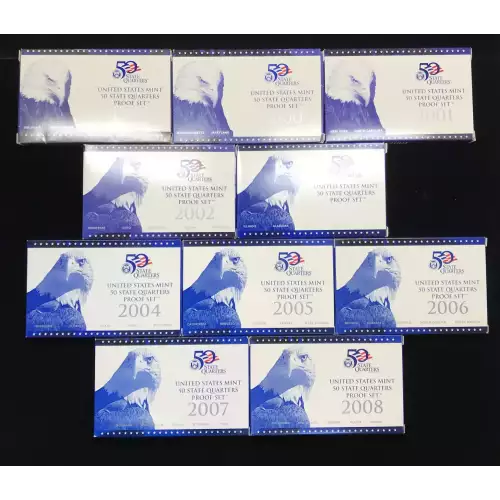 1999-2008 Complete Clad State Quarters Proof Sets w US Mint OGP - Box & COA  (2)