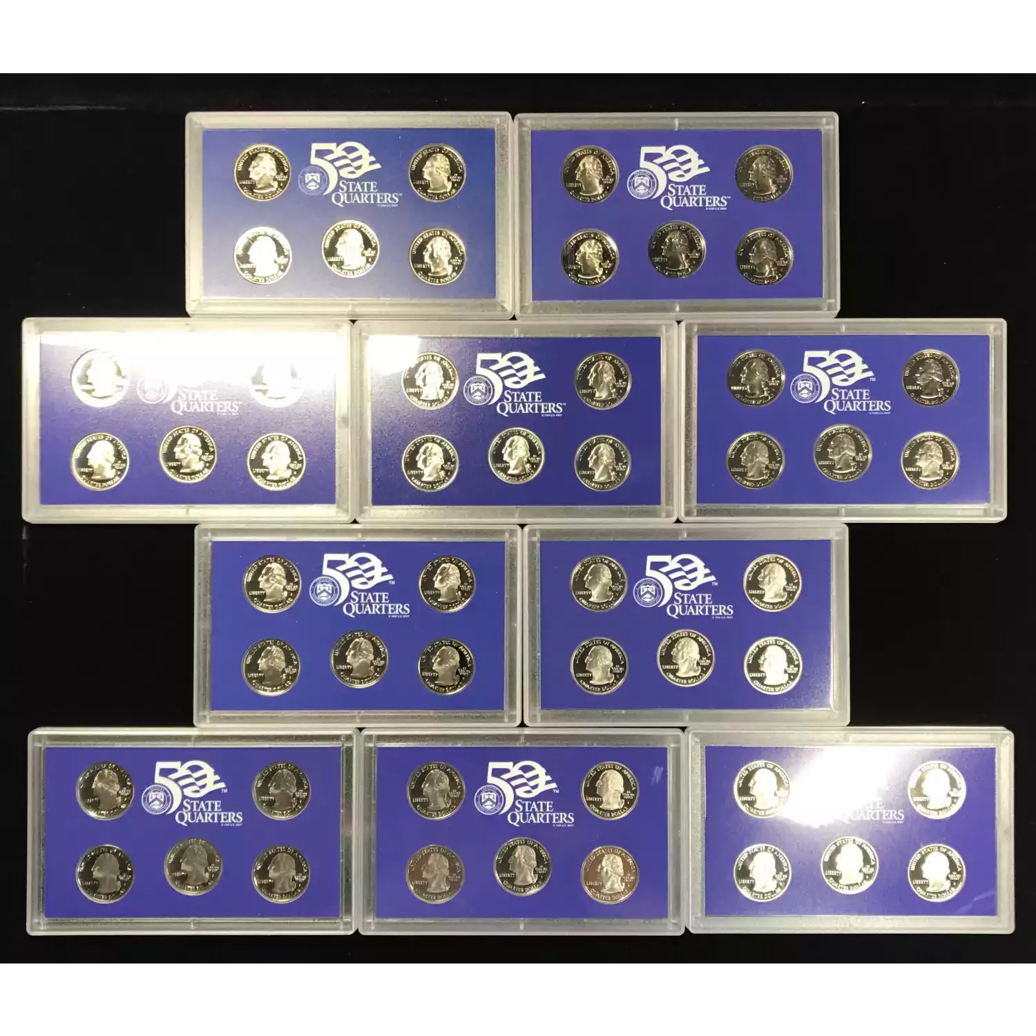 1999-2008 Complete Clad State Quarters Proof Sets w US Mint OGP - Box & COA  (3)
