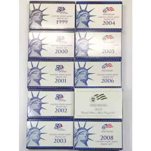 1999-2008 Complete Proof Sets w US Mint OGP - Box & COA