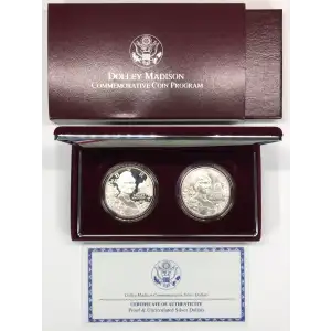1999 Dolley Madison Two-Coin Proof & Uncirculated Silver Dollar Set US Mint OGP