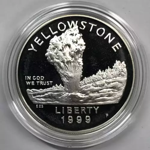 1999-P Yellowstone National Park Proof Silver Dollar w US Mint OGP - Box & COA