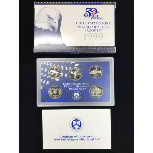 1999-S Clad State Quarters Proof Set w US Mint OGP - Box & COA