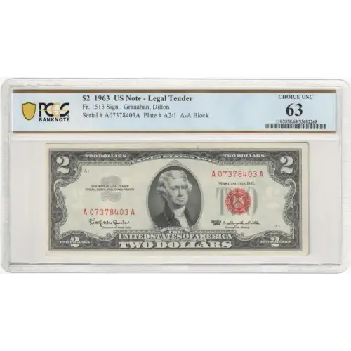 $2 1963 red seal. Small Legal Tender Notes 1513 (2)