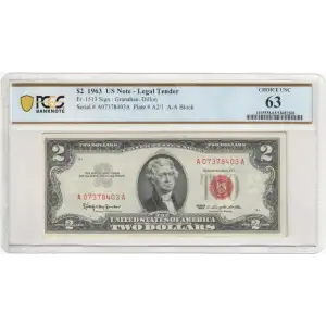 $2 1963 red seal. Small Legal Tender Notes 1513 (2)