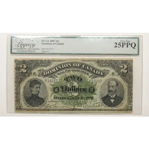 2 Dollars 2.7.1887, 1887 Issue a. Without series letter Dominion of Canada 21