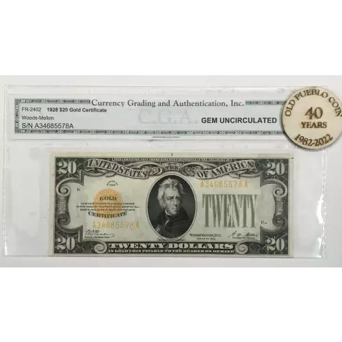 $20 1928 gold seal. Small Size Gold Certificates 2402
