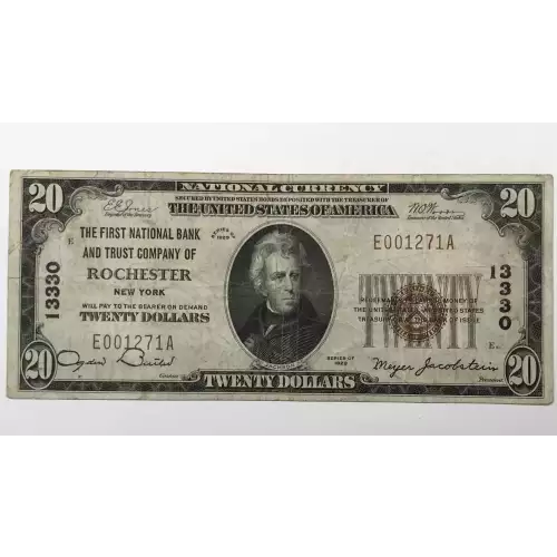 $20 1929 small brown seal. Small National Bank Notes 1802-1