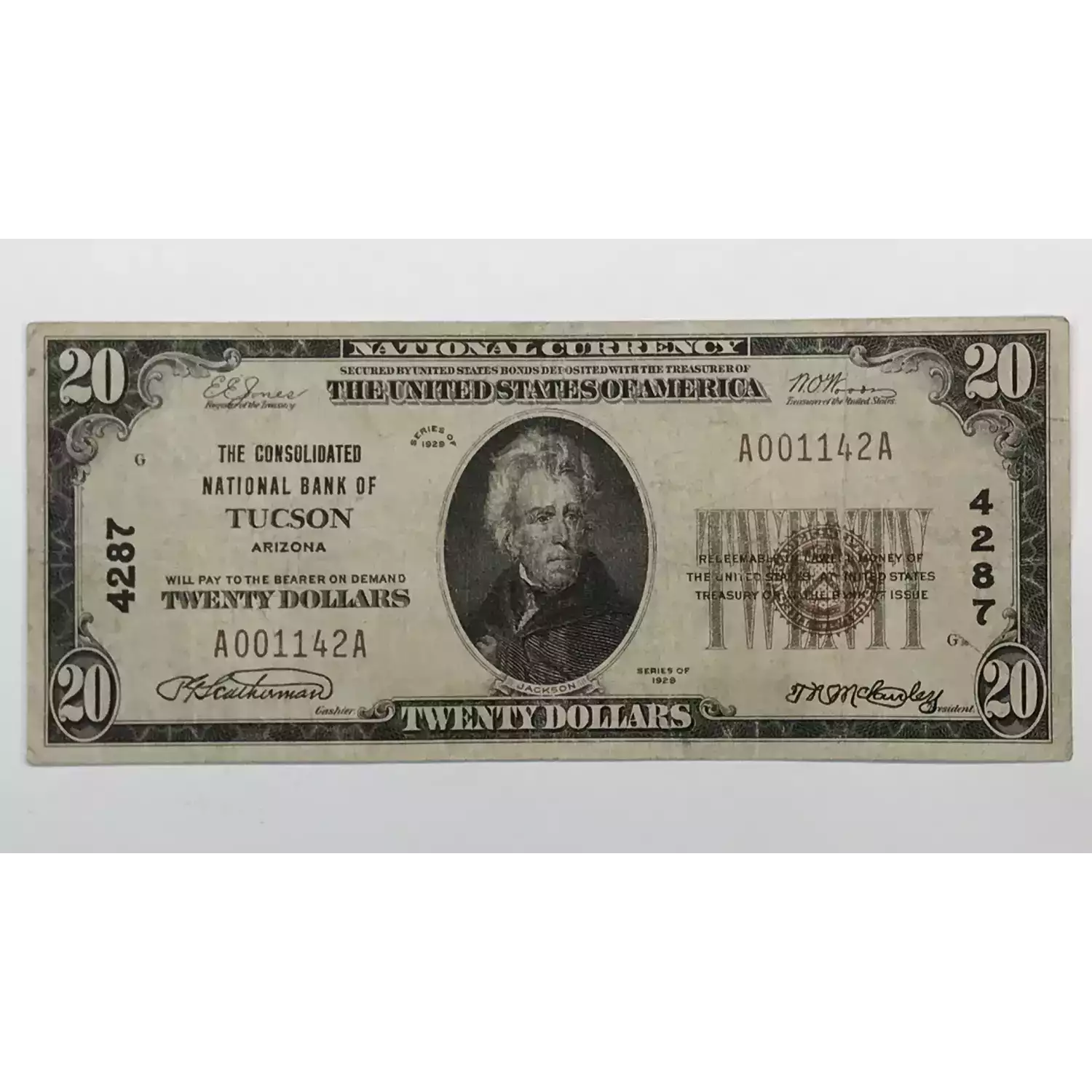 1929 Type 1 $20 Consolidated National Bank of Tucson AZ Note