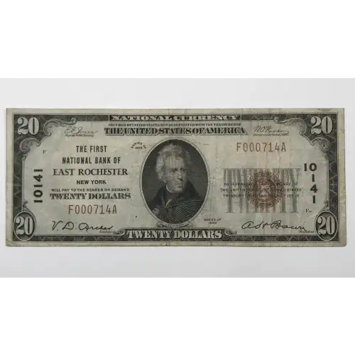 $20 1929 small brown seal. Small National Bank Notes 1802-1