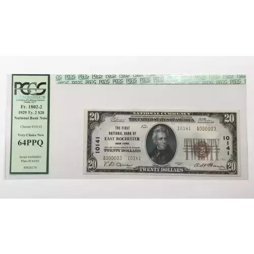$20 1929 small brown seal. Small National Bank Notes 1802-2