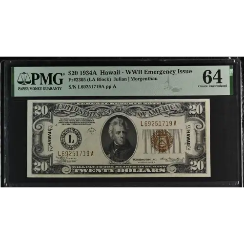 $20 1934-A brown seal Emergency Notes Issued During WW2 2305