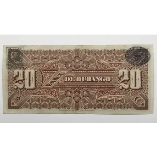 20 Pesos 1891-1914, 1891 ISSUE c. Series H. 1.3.1914; J, March 1914. (BK-DUR-27). Mexico S275 (2)