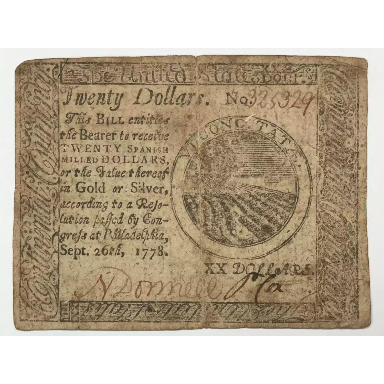 $20 September 26, 1778  CONTINENTAL CURRENCY CC-82