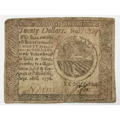 $20 September 26, 1778  CONTINENTAL CURRENCY CC-82