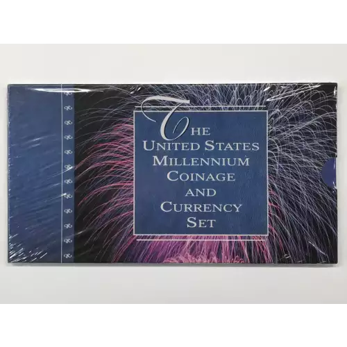 2000 Millennium Coin and Currency Set - Silver Eagle, Sacagawea, $1 FRN - SEALED (2)