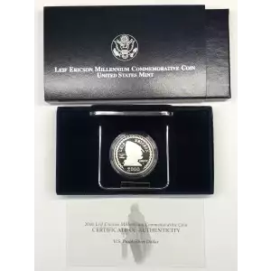2000-P Leif Ericson Millennium Proof Silver Dollar US Mint OGP - Box & COA