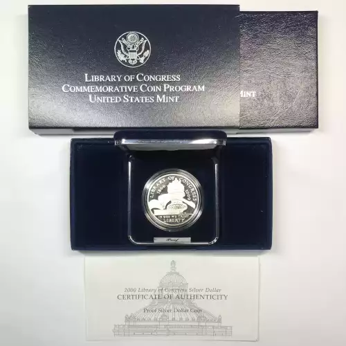 2000-P Library of Congress Bicentennial Proof Silver Dollar w US Mint Box & COA