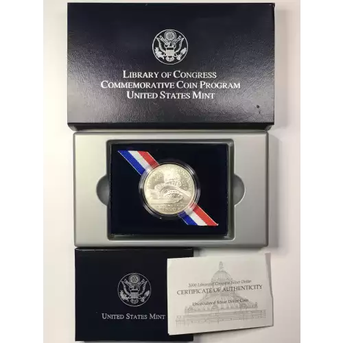 2000-P Library of Congress Bicentennial Uncirculated Silver Dollar w Box & COA (2)