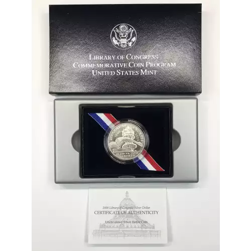 2000-P Library of Congress Bicentennial Uncirculated Silver Dollar w Box & COA (4)