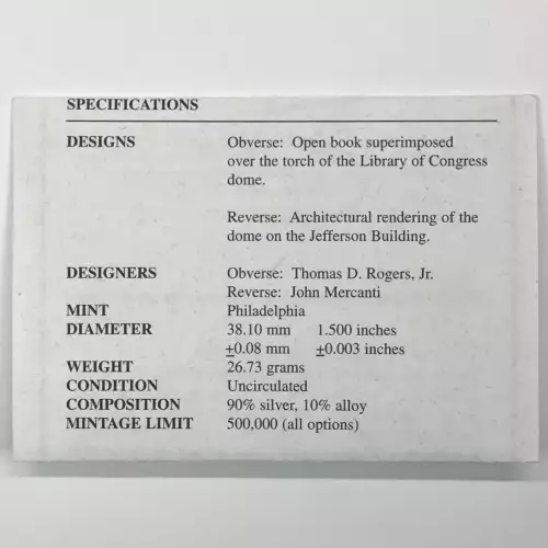 2000-P Library of Congress Bicentennial Uncirculated Silver Dollar w Box & COA (3)