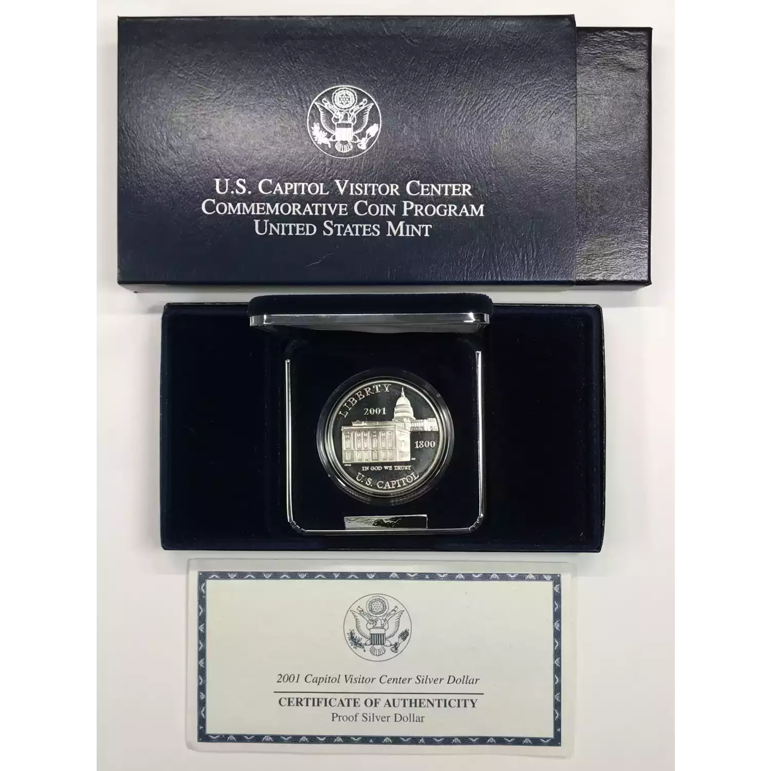 2001-P Capitol Visitor Center Proof Silver Dollar w US Mint OGP - Box & COA