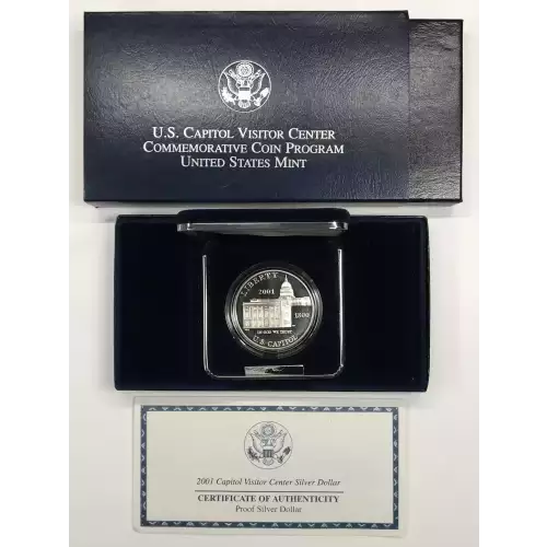 2001-P Capitol Visitor Center Proof Silver Dollar w US Mint OGP - Box & COA