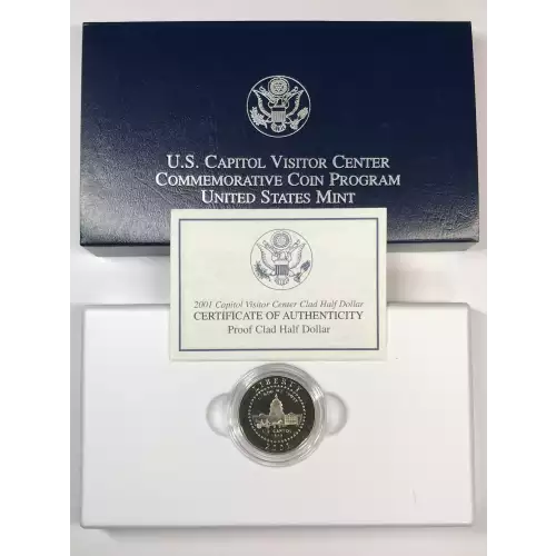 2001-P US Capitol Visitor Center Proof Clad Half Dollar w US Mint OGP Box & COA (2)