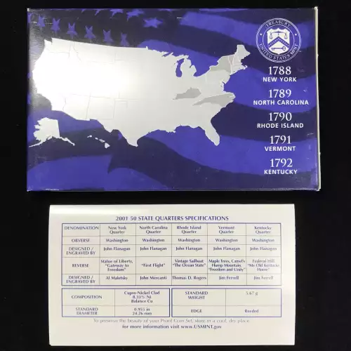 2001-S Clad State Quarters Proof Set w US Mint OGP - Box & COA