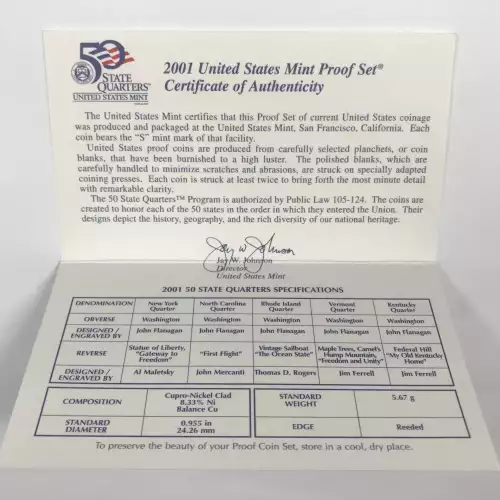 2001 US Mint Proof Set w OGP - Box & COA (7)