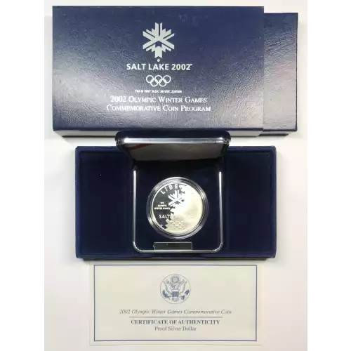 2002-P Salt Lake Olympic Winter Games Proof Silver Dollar w US Mint Box & COA