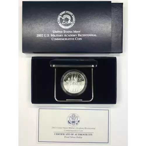 2002-W West Point Military Academy Proof Silver Dollar w US Mint OGP - Box & COA