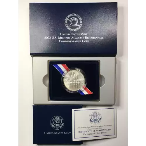 2002-W West Point Military Academy Uncirculated Silver Dollar US Mint Box & COA