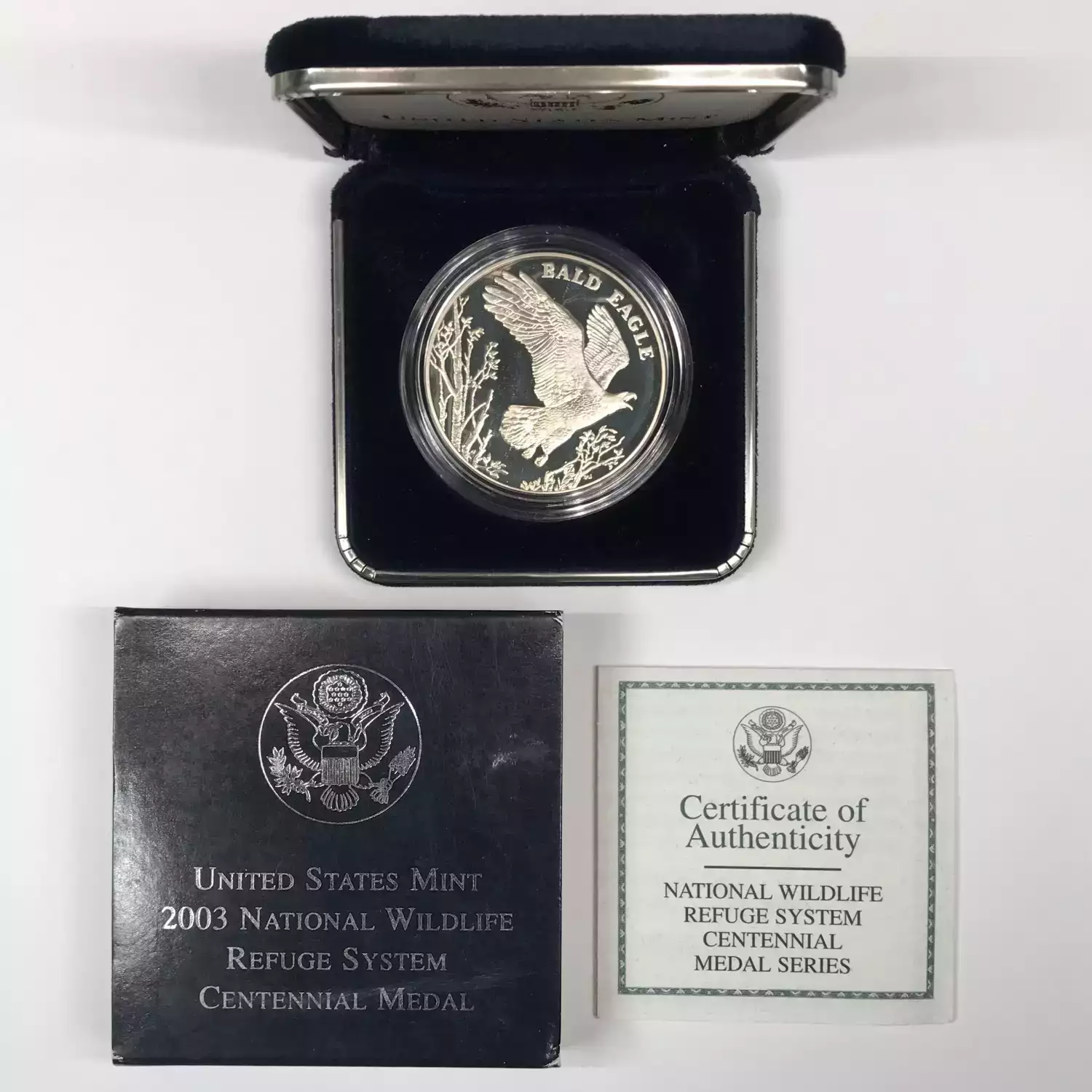 2003 Bald Eagle National Wildlife Refuge Silver Medal w US Mint OGP - Box & COA