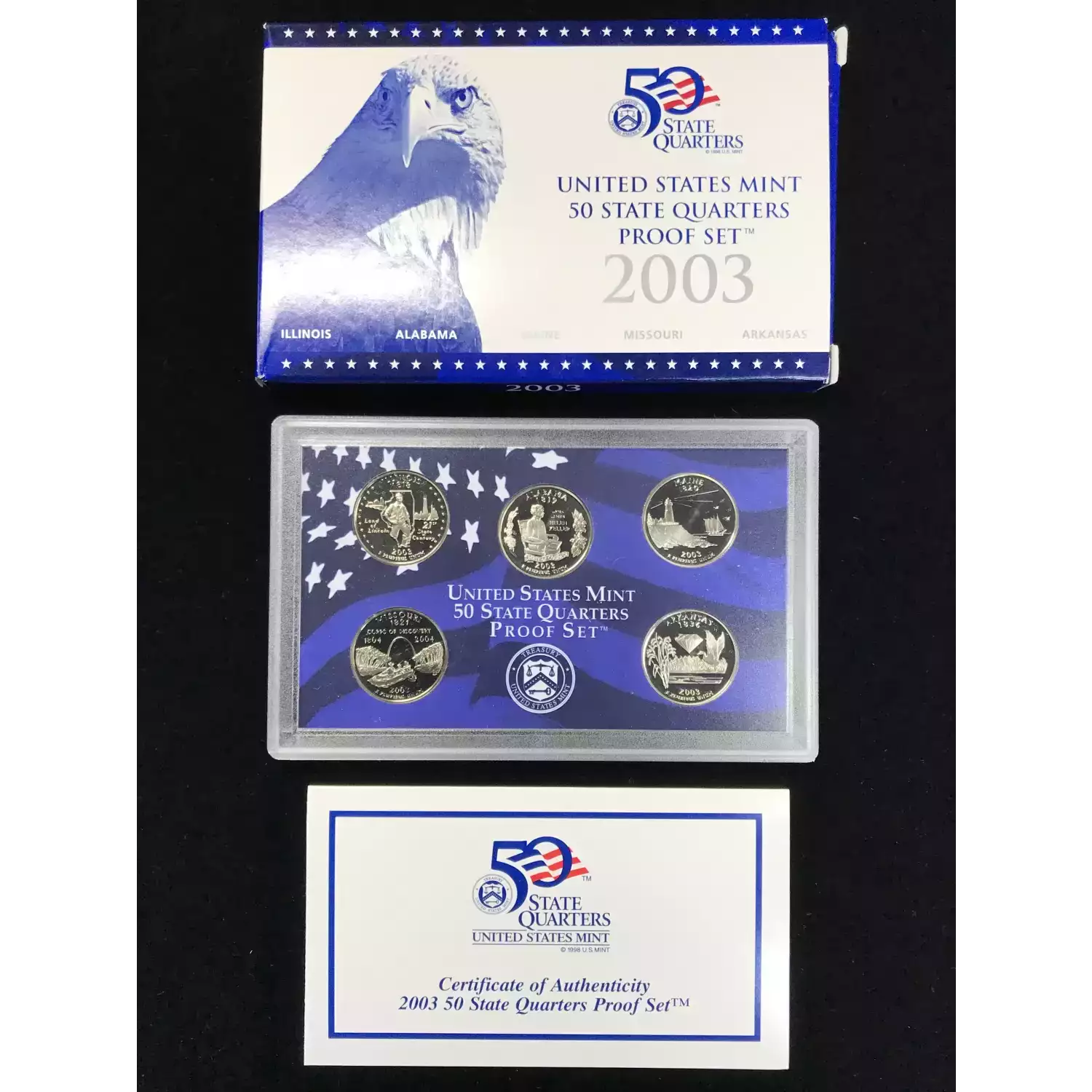 2003-S Clad State Quarters Proof Set w US Mint OGP - Box & COA