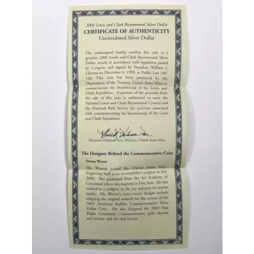 2004-P Lewis & Clark Bicentennial Uncirculated Silver Dollar w US Mint Box & COA (3)