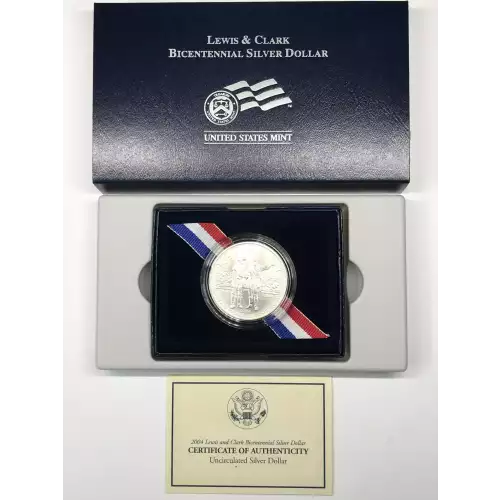 2004-P Lewis & Clark Bicentennial Uncirculated Silver Dollar w US Mint Box & COA